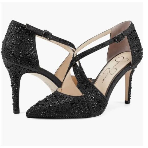 Jessica Simpson Shoes - Jessica Simpson Accile Black Rhinestone Heels Size 8M – Worn Twice